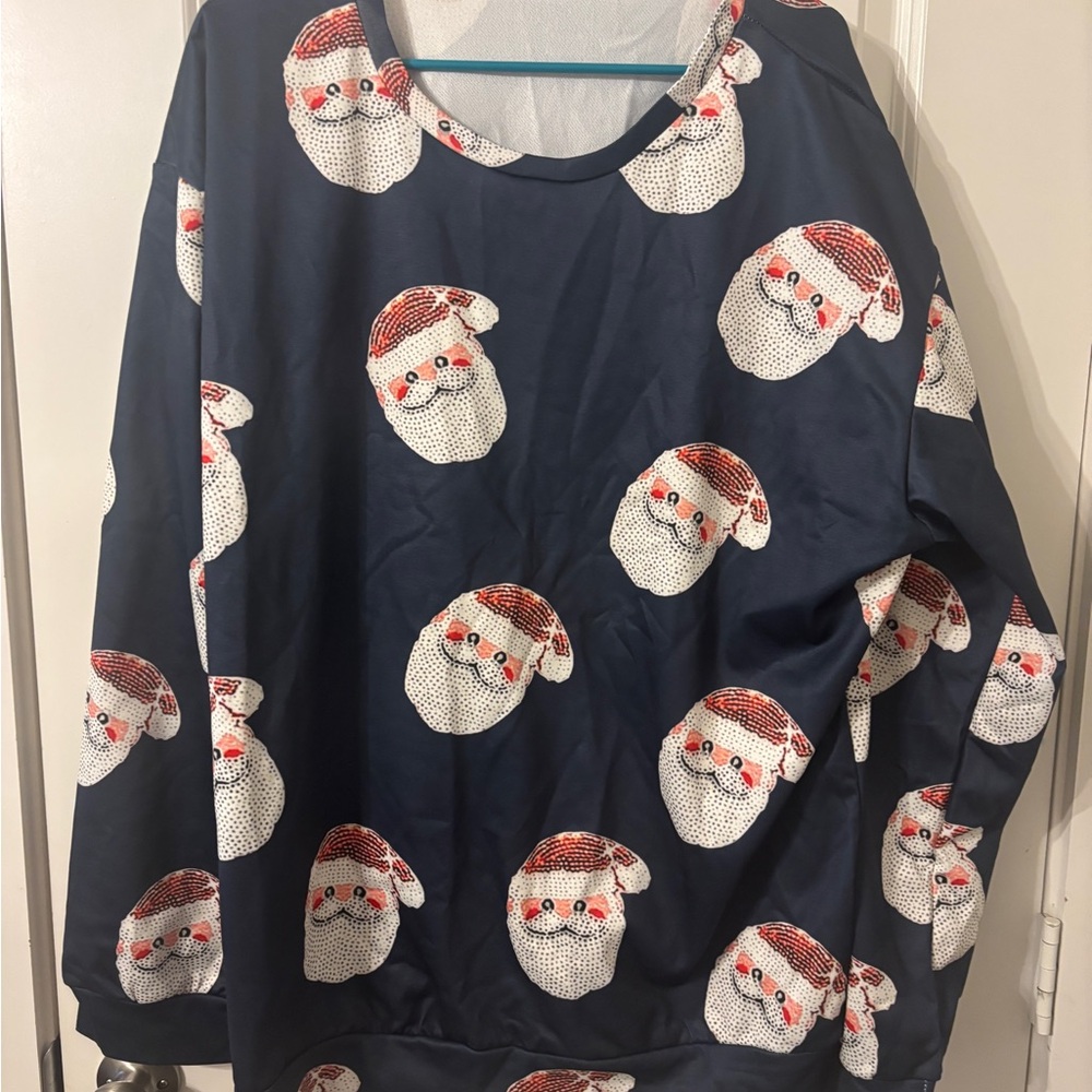 Santa Print sweater- Navy Blue
